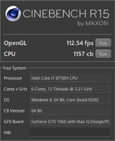 dell g5 15 CINEBENCH　GPU　i7-8750H
